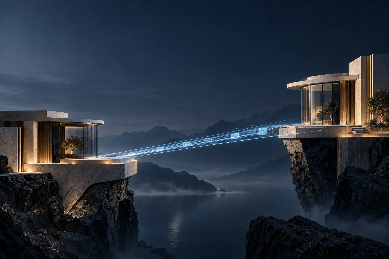 Two independent business platforms joined by a structured transaction bridge